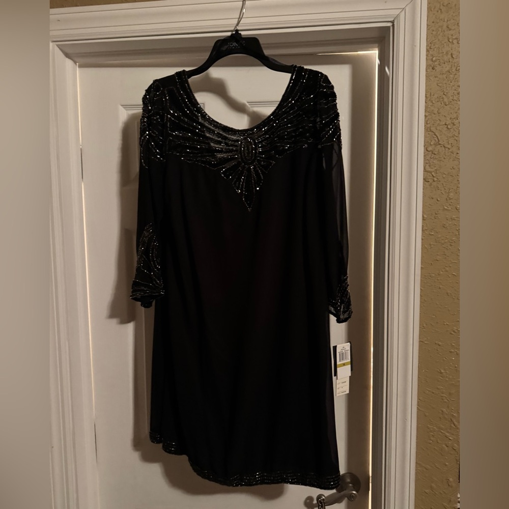 J Kara Black Long Sleeve Beaded Dress